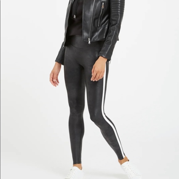Spanx faux leather black and white stripe leggings - Picture 2 of 8